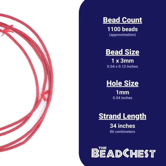 The Bead Chest African Vinyl Beads, Ghana Vulcanite Crafts Supplies for DIY Jewelry Making, Necklaces, Bracelets (3mm, Red) {3}