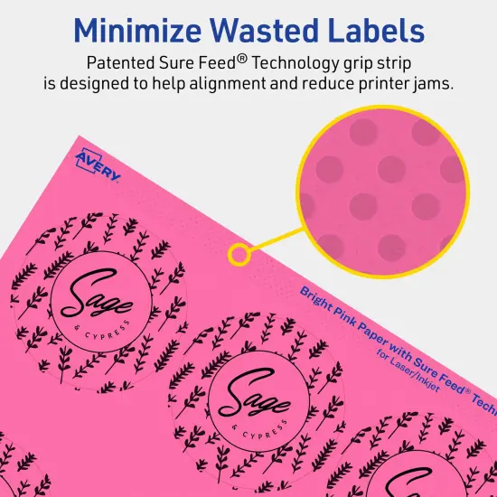 Avery Bright Pink Paper Labels, 2.5" Diameter Round {4}