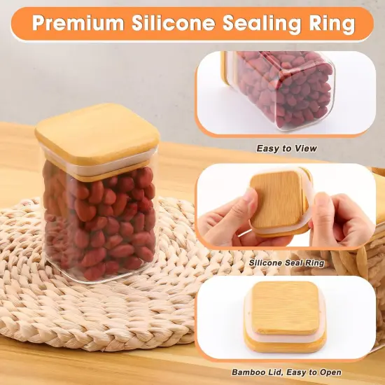 Glass Spice Jars with Bamboo Lids - 9 Oz Small Square Storage Jars with Airtight Lids Clear Pantry Food Storage Containers Glass Canister Set with Labels for Kitchen Coffee Sugar Flour(Set Of 10) {3}