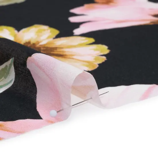 1 Yard Blooming Bouquets Cotton Voile Fabric Light Pink Green Black Floral 59 inch Width {2}
