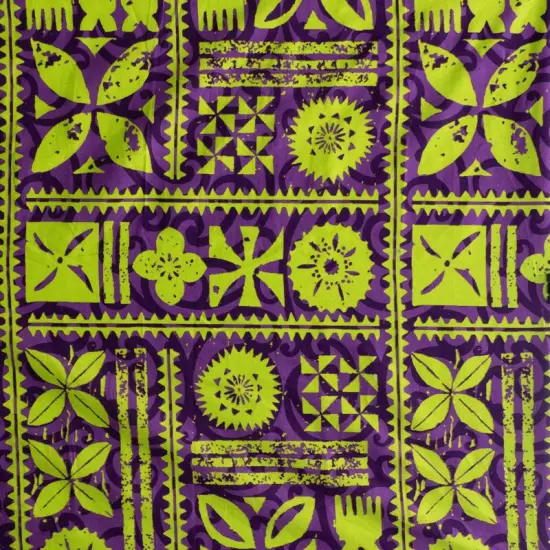 1 Yard Traditional Polynesian Tapa Design Cotton Fabric 45" Wide Blue/Fuchsia {3}