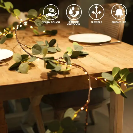 Lighted Eucalyptus Garland Battery Operated with Timer &ndash; 6.56Ft 96 LED Artificial {2}