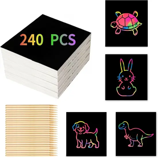 240 Scratch Paper for Kids with 26 Bamboo Styluses {1}
