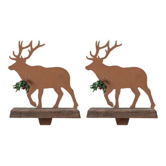 Wooden/Metal Reindeer/Dashshund Stocking Holder Set of 2-"Reindeer" {6}