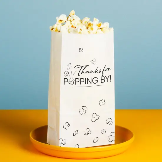 Big Dot of Happiness Thanks for Popping By Popcorn Bags, Party Favor Snack Treats, Free-Standing Individual White Paper Bags - 25 Count {3}