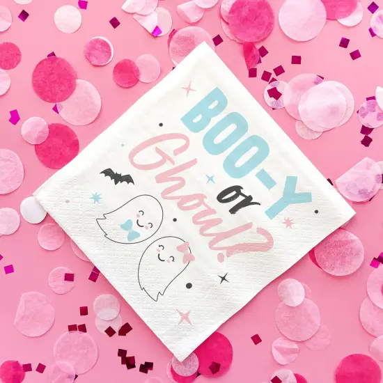 Big Dot of Happiness Boo-y or Ghoul Party Napkins, Halloween Gender Reveal Party Decor, White 3-Ply Paper Beverage Napkins - 24 Count {4}