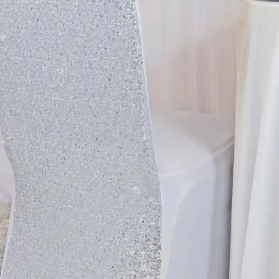 Sequin Spandex Banquet Chair Cover Platinum Or Light Silver Stretch Elegant Decor {3}