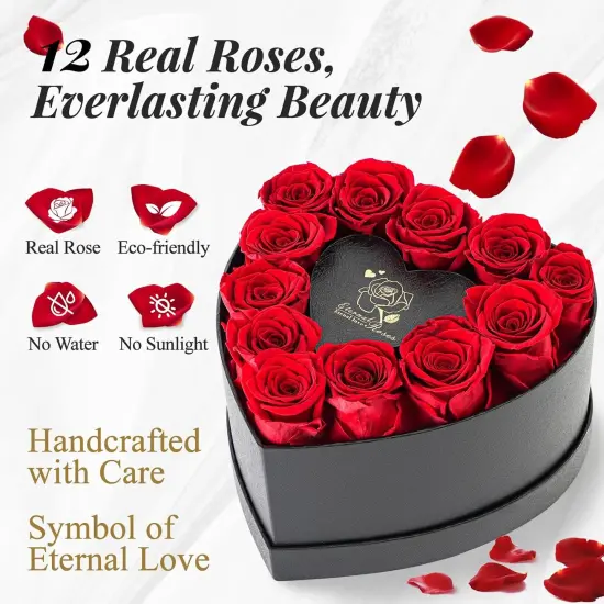 12 Red Forever Flower in a Heart-Shaped Gift Box {2}