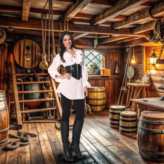 Pirate Adult Costume White Laced-Front Blouse {5}