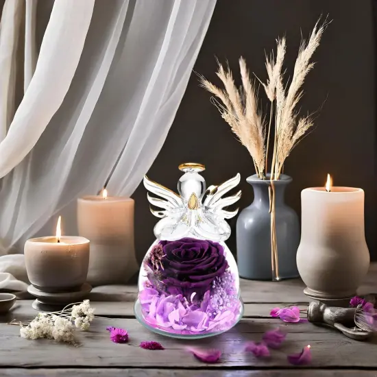 Purple Angel Rose Preserved Roses in Glass {5}