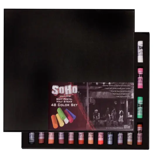 SoHo Urban Artist Soft Pastels Set of 48 Unique, Vibrant Colors - Half Stick 1.3" Long, Soft Pastels for Artists, Velvety Texture, Lightfast, Perfect for Layering & Blending {7}