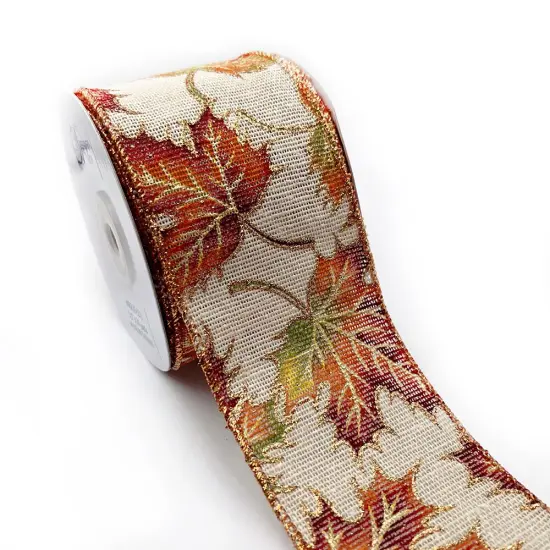 Designer&rsquo;s Shop WR 63-5211 Fall Maple Leaf Wired Edge Ribbon &ndash; 2.5" x 10 Yards &ndash; Autumn Harvest Decor {1}