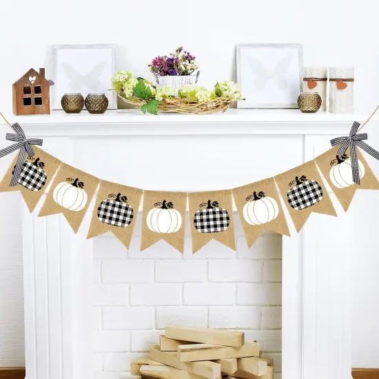 Plaid Pumpkin Burlap Banner Buffalo {1}
