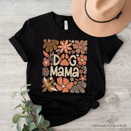 Dog Mama Boho Floral T-Shirt, White and Black Tee for Proud and Stylish Pet Lovers {7}