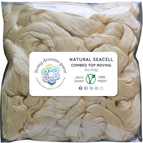 2oz Seacell Fiber: Natural White Undyed Combed Top Roving. Plant Based, Eco Friendly, Vegan {1}