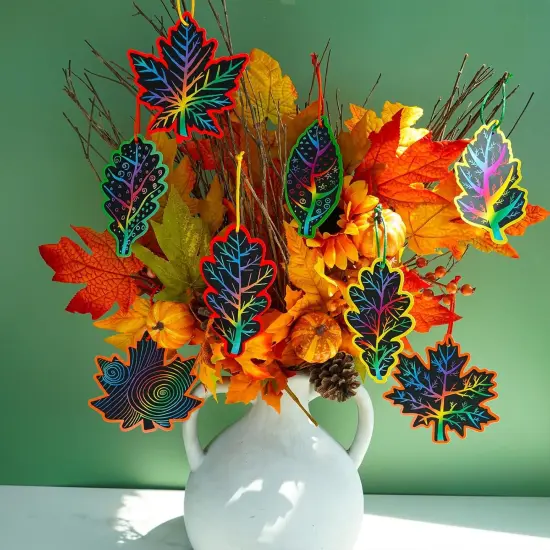 48 Sets 12 Styles Magic Color Scratch Black Fall Leaves Ornaments {5}