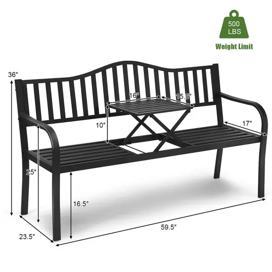Costway Patio Garden Bench Steel Frame Adjustable Center Table Outdoor Porch Loveseats {3}
