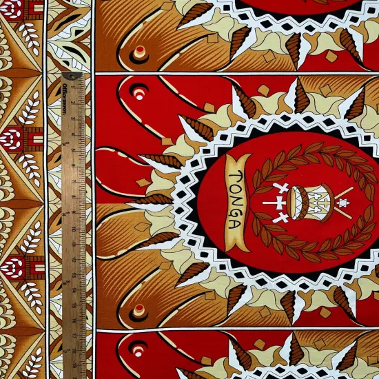 1 Yard Tongan Seal Double Border 100% Cotton Light Barkcloth Fabric 36in L x 44in W Yellow {7}