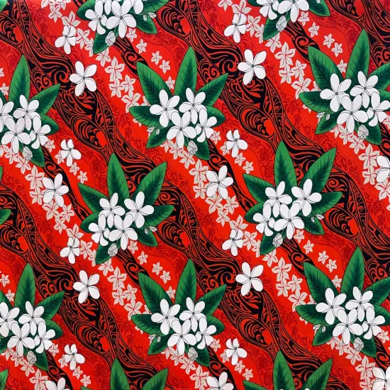 1 Yard Tiare & Banana Leaf Tribal Design 100% Cotton Fabric 45" Width Red Orange {1}