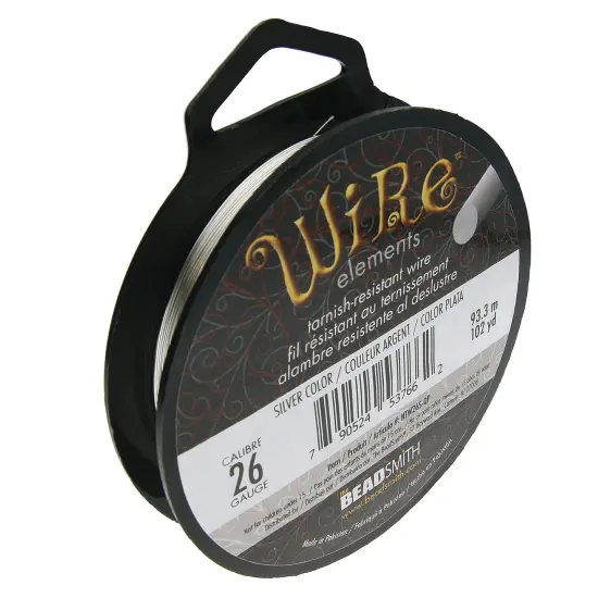 The Beadsmith Wire Elements 26-Gauge Lacquered Tarnish-Resistant Copper Wire for Jewelry Making, 102 Yard, 93.3 Meter, &frac14; Pound Spool (Silver Color) {1}