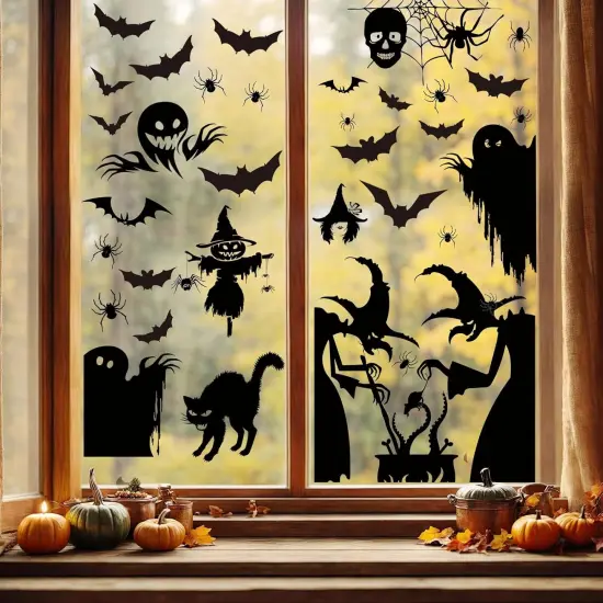 4 Sheets Spooky Halloween Window Stickers {3}