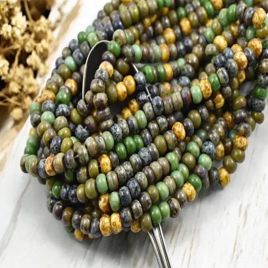 2/0 Aged Jade Picasso Mix Seed Beads (21" Strand) {3}