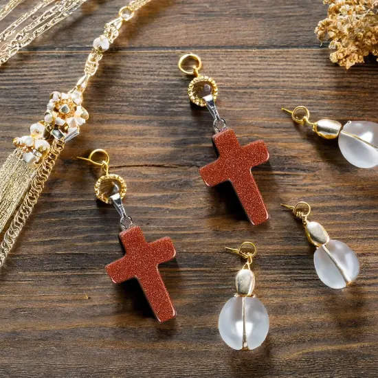 40 Piece Cross Charms for Jewelry Making, Bracelets, with Bail, Storage Case, Natural Gemstone Pendants for Necklaces, DIY Crafts, Keychains (10 Colors) Multicolor {4}