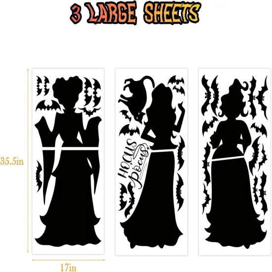 3 Sheets Halloween Window Clings Decor - Hocus-Pocus Witchs {2}