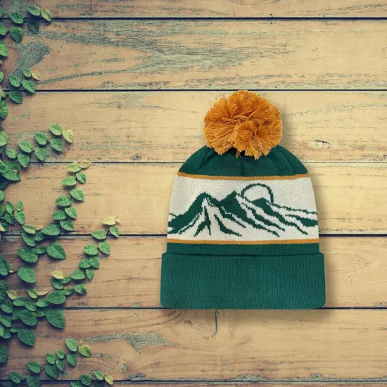 1 Count Grand Recycled Beanie Double Layered Knit with Jacquard Design and Pom Misty Peaks/Black {4}