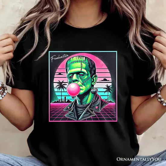 Vaperwave Frankenstein Retro Neon Horror T-Shirt, Synthwave 80's Styled Classic Halloween Tee {2}