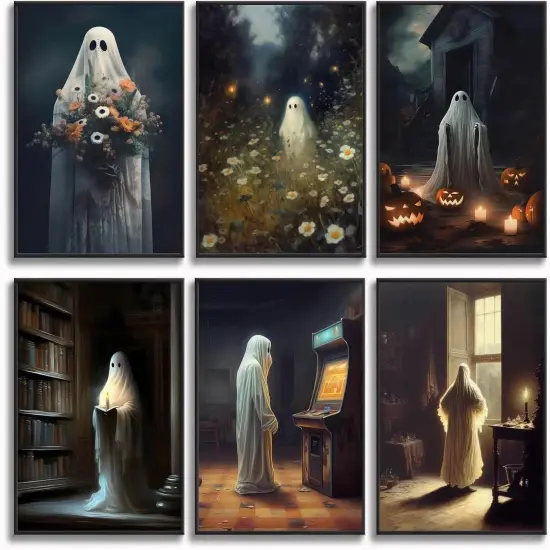 6 Vintage Ghost Wall Art {1}