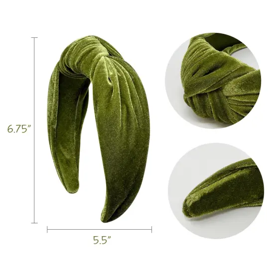 Wrapables Wide Knotted Velvet Headbands, Top Knot Velvet Headbands for Women and Girls, Apple Green {3}