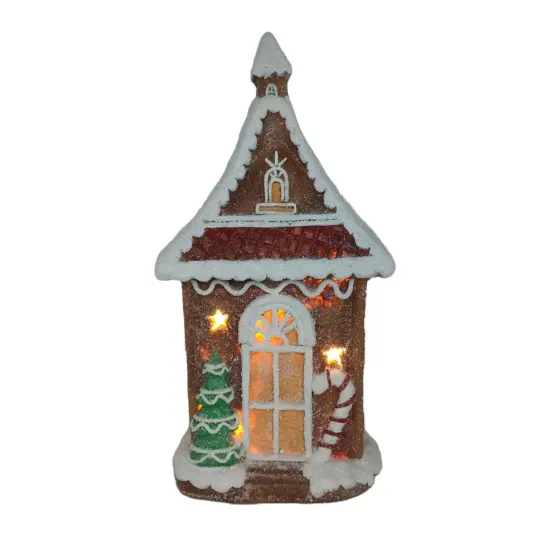 Northlight LED Lighted Gingerbread House with Christmas Tree and Candy Cane - 18.5" Brown {5}