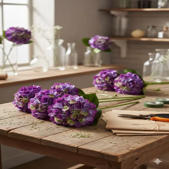 4PC Luxurious 18-Inch Purple Hydrangea Stem- Exquisite 7-Inch Diameter - Ideal for Home Decor, Wedding Bouquets, and Special Occasion Floral Centerpieces {2}