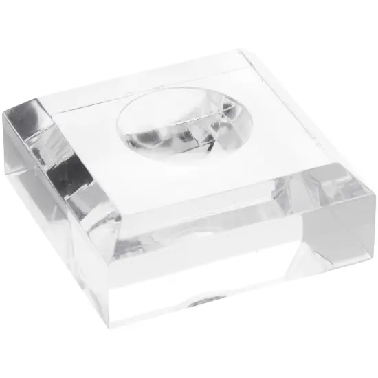 Plymor Clear Acrylic Square Display Base with Indented Circle to Hold Egg, Marble, Ball or Sphere, 2.5" W x 2.5" D x 1" H (1.125" Circle) {2}
