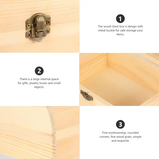 Unfinished Wooden Box with Hinged Lid - Unpainted Jewelry Box & Treasure Chest for Art & Jewelry Storage {3}