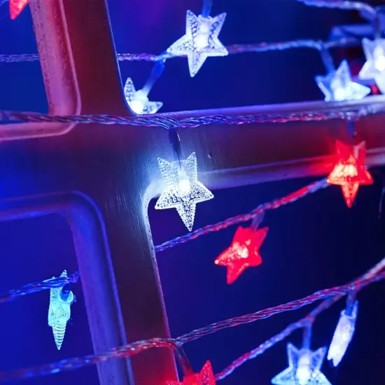 Red White Blue Solar Lights, 4th of July Decor Star String Lights 100LED Garden Solar Lights 51FT Waterproof 8 Modes for Outdoor Garden 4th of July Independence Day Memorial Day Decor {1}
