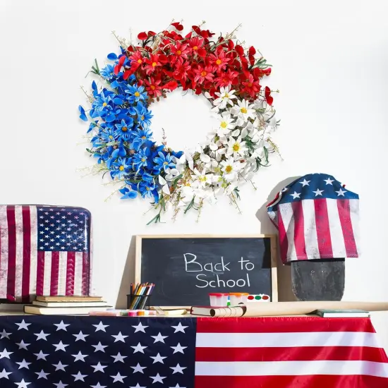 21Inch 4th of July Patriotic Day Wreath Artificial Floral Wreath {2}