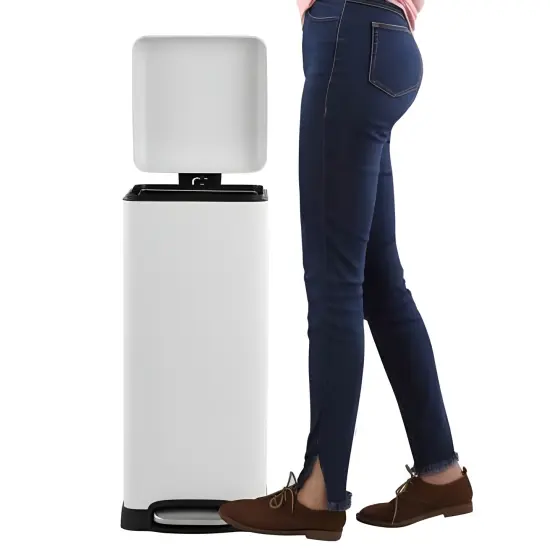 Stainless Steel Retro Step-On Trash Can with Liner 8 Gallon White {2}