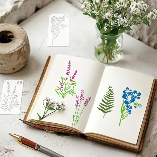 60pcs Small Floral Stencils for Painting on Wood Reusable Flower Wildflower Stencil (floral60) {5}