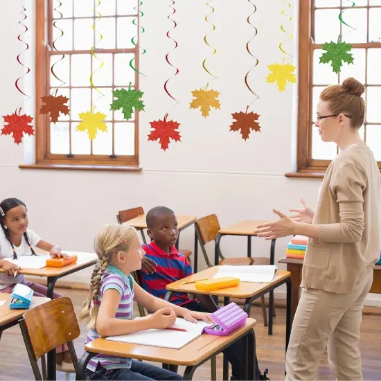 30Pcs Glitter Maple Leaf Hanging Swirls {4}