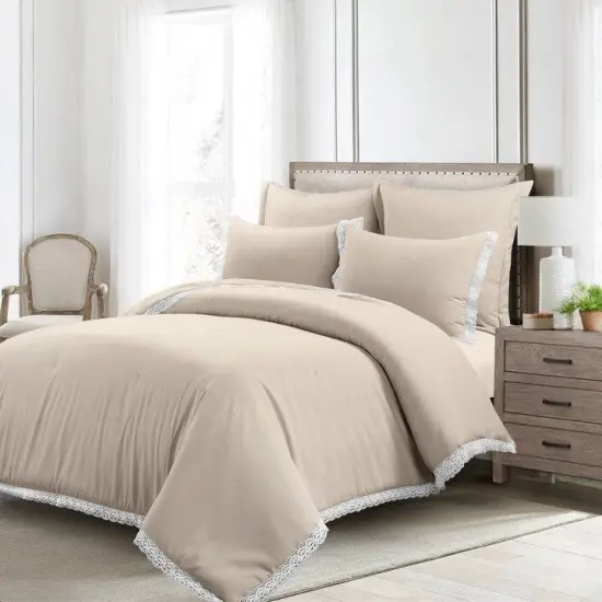 Polyester 5-Piece Lightweight Comforter Set with Lace Trim {10}