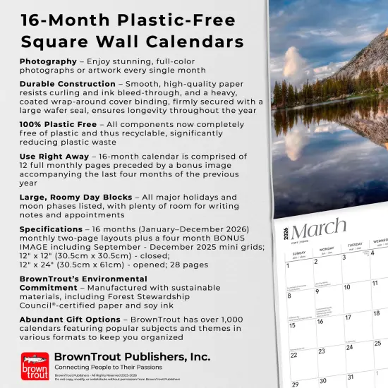 Yosemite | 2026 12 x 24 Inch (Hanging) Monthly Square Wall Calendar | Plastic-Free {6}