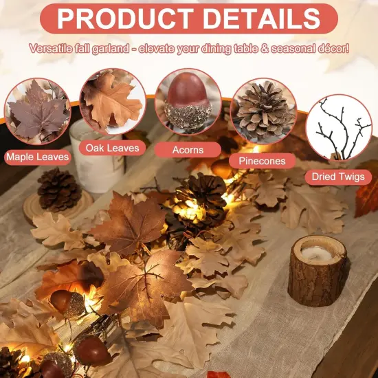 6 Ft Maple Leaf Lighted Garland with Pinecones {3}