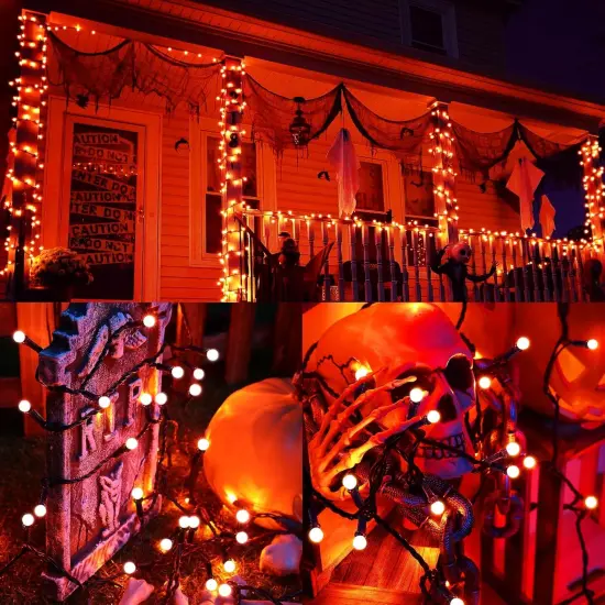 66ft 200 LED Orange Halloween String Lights Connectable {2}