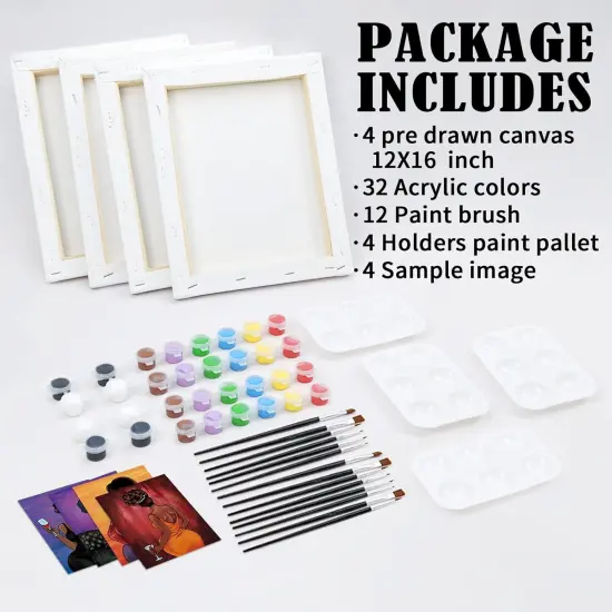 4 Pack Canvas Painting Kit Pre Drawn Canvas for Adults {5}