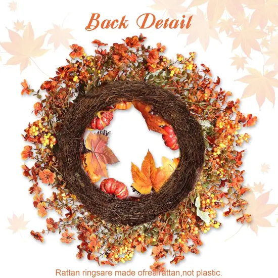 Fall Wreath with Pumpkin Maple Leaves Pine Cone Berries {5}