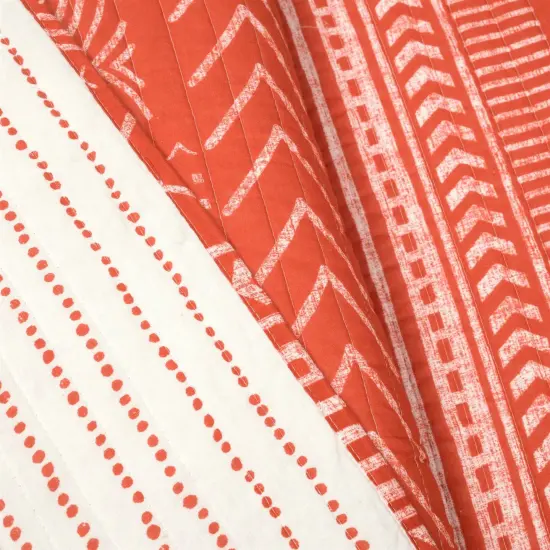 Scandinavian Chevron Orange White Stripe Reversible Cotton Quilt Set {7}