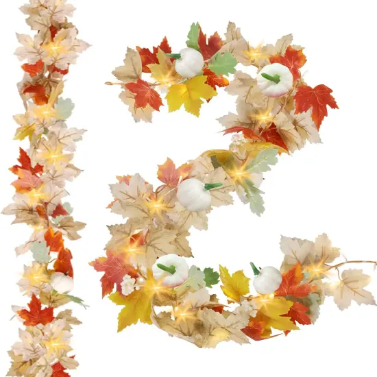 2 Pack Fall Leaves Garland with Lights - 5.6FT {1}