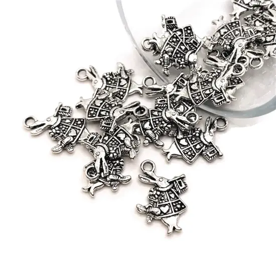 Silver White Rabbit Alice in Wonderland Charms, 20x15mm {1}
